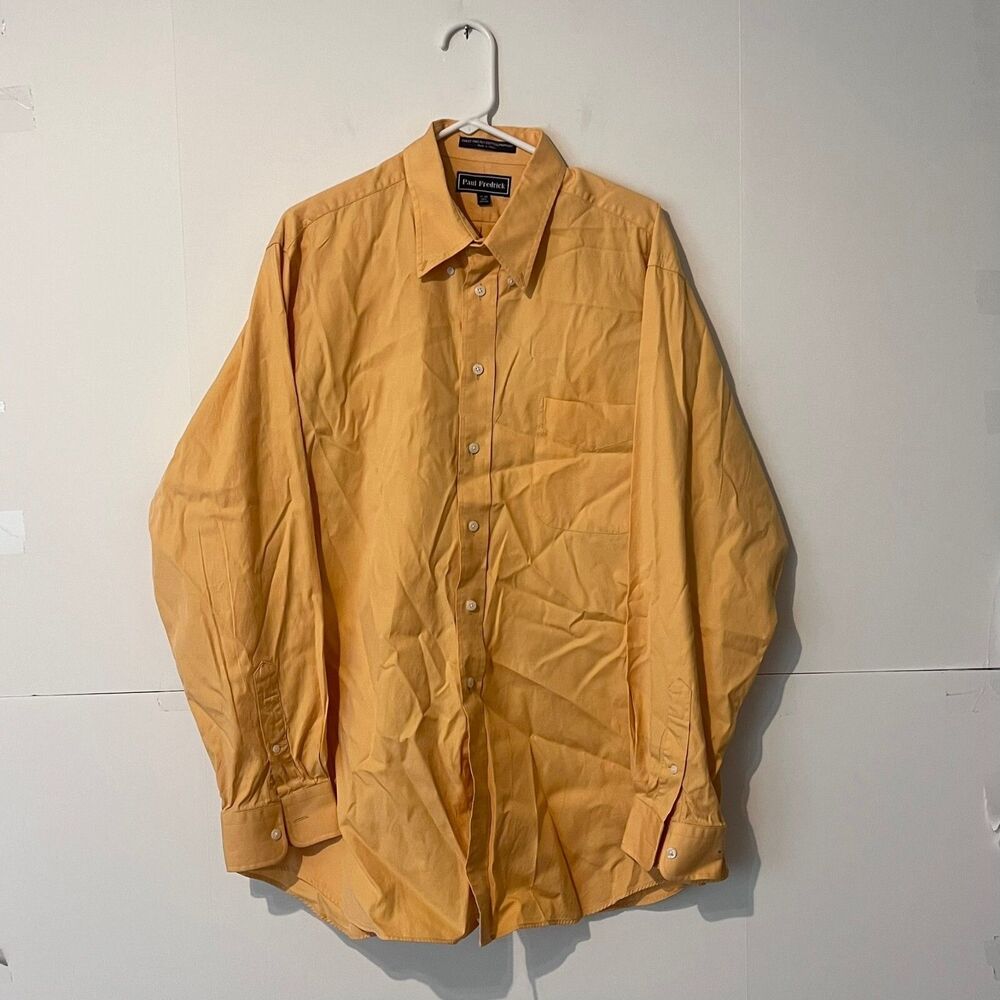 Paul Fredrick Mens Shirt Size 17-36 Goldish Yellow Finest Two Ply Pinpoint